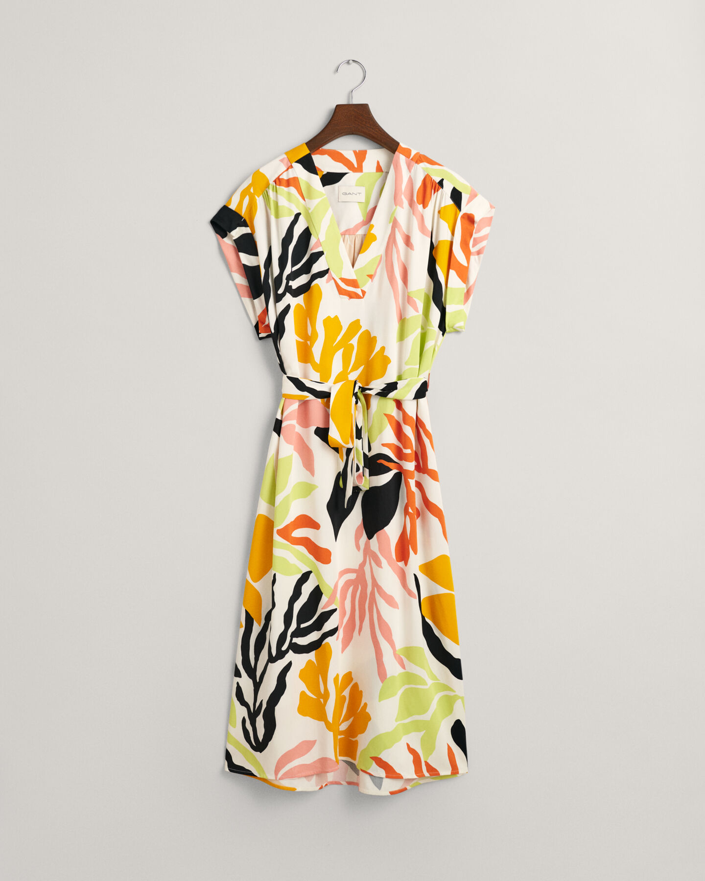 Palm Print kjole med korte &aelig;rmer