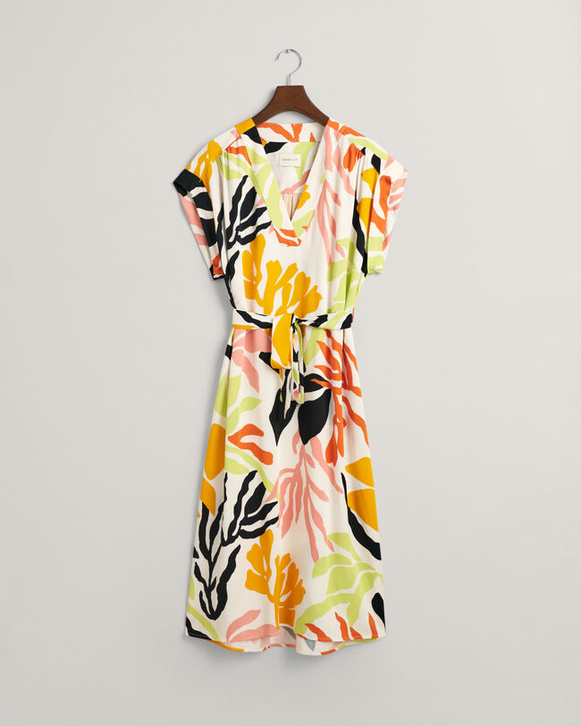 Palm Print kjole med korte &aelig;rmer