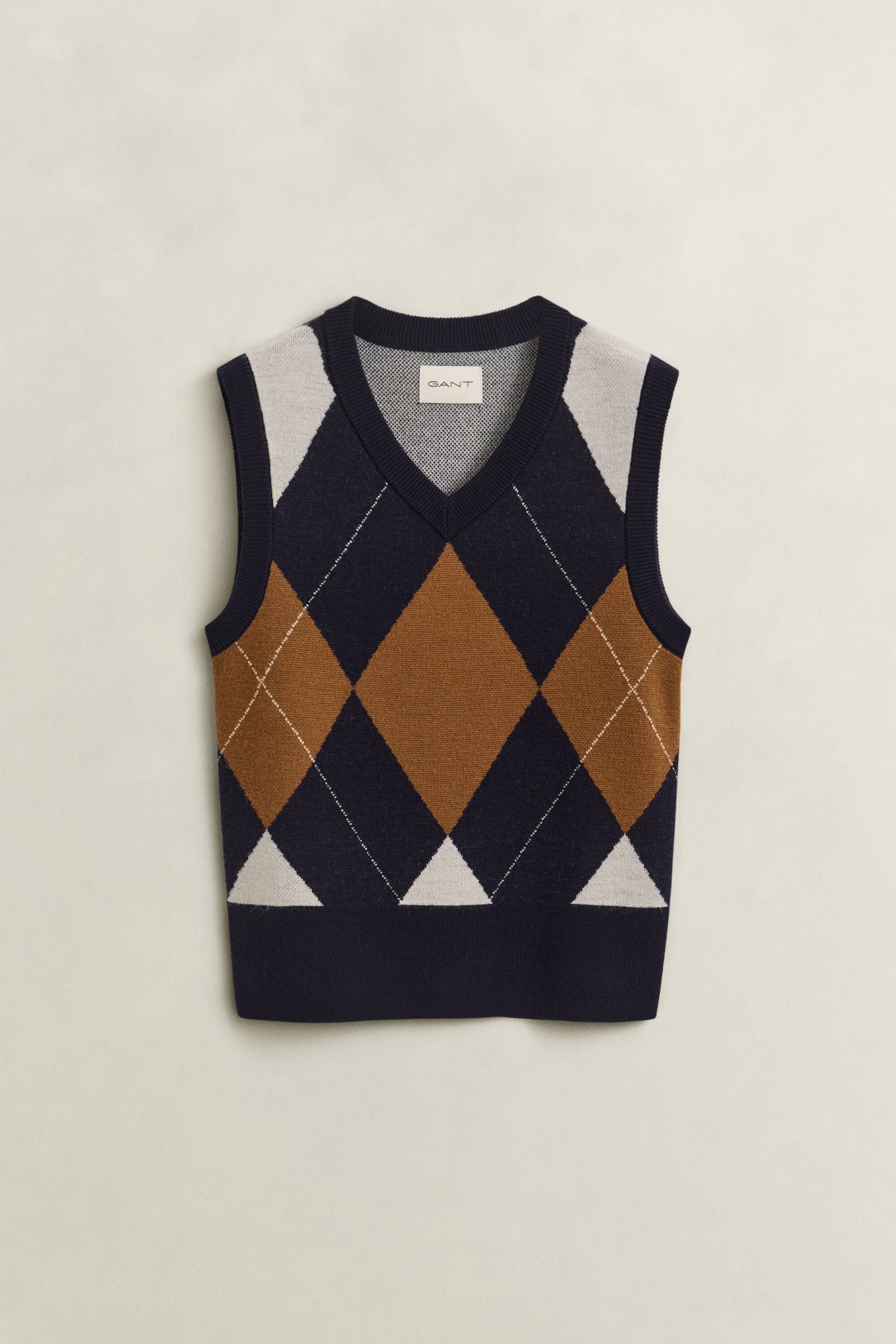 Strikket argyle vest i uld