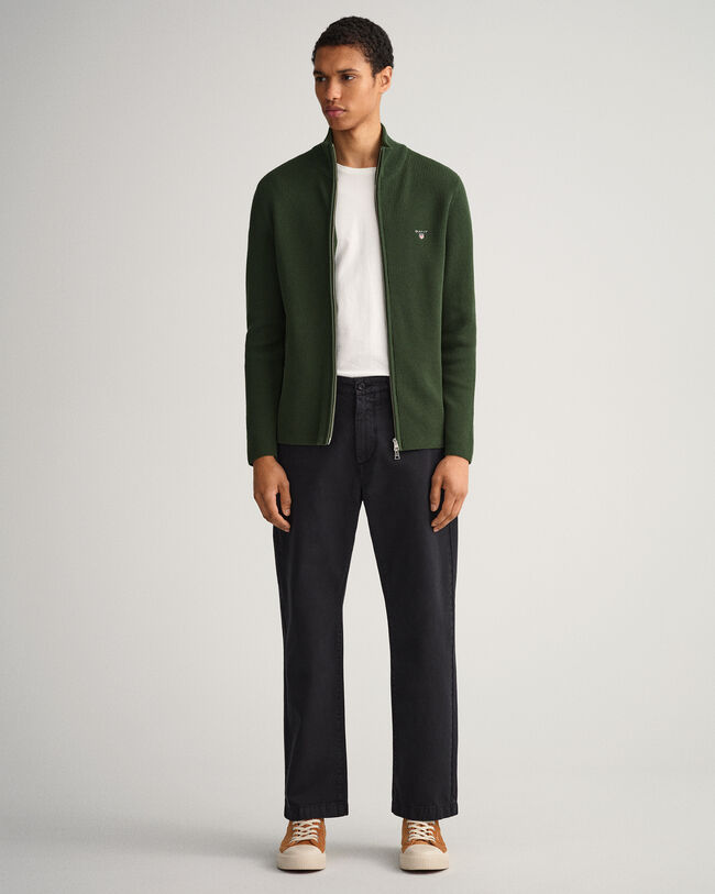 Ribstrikket Texture sweater med hel lynl&aring;s