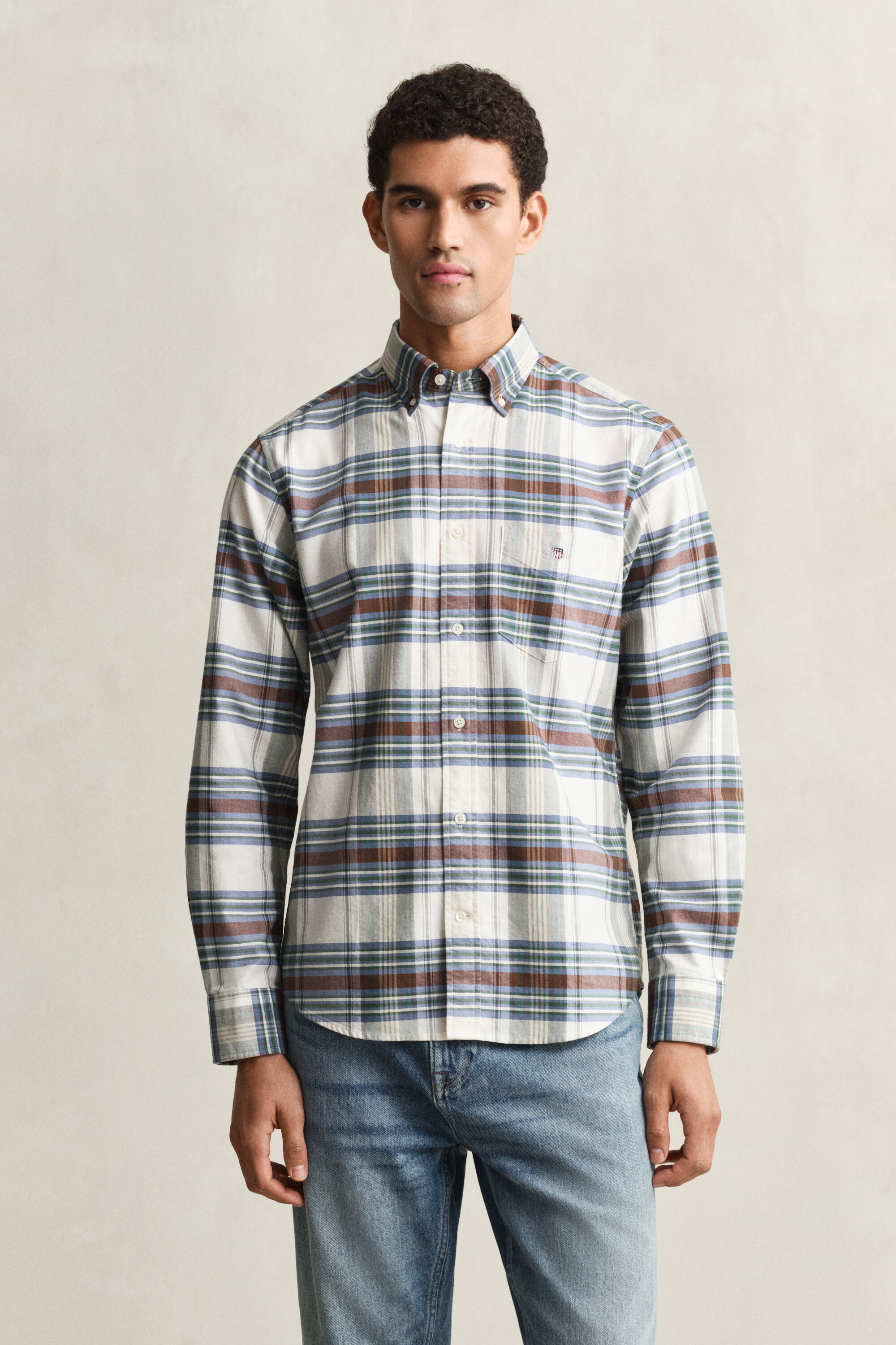 Regular fit klassisk ternet Oxford-skjorte