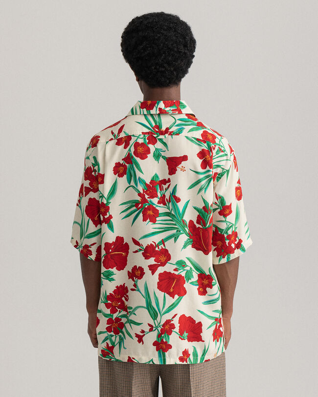 Relaxed fit Pure Prep Floral lyocell skjorte med korte &aelig;rmer