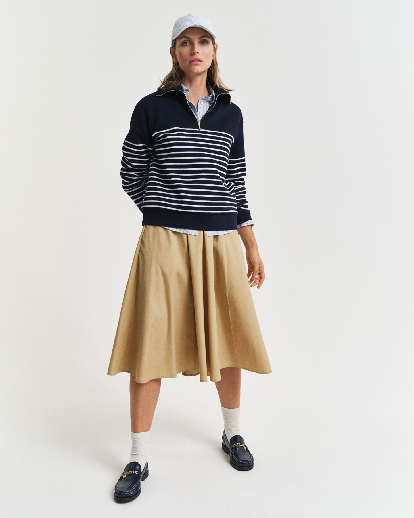 Ribstrikket breton sweatshirt med halv lynlås