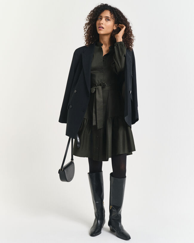 Kjole i bomuldssatin med lange ærmer