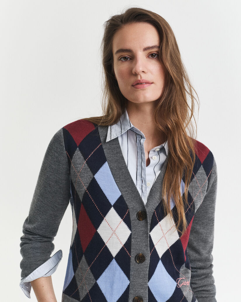 Argyle cardigan med V-hals