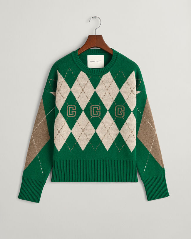 Super fin argyle sweater med crewneck
