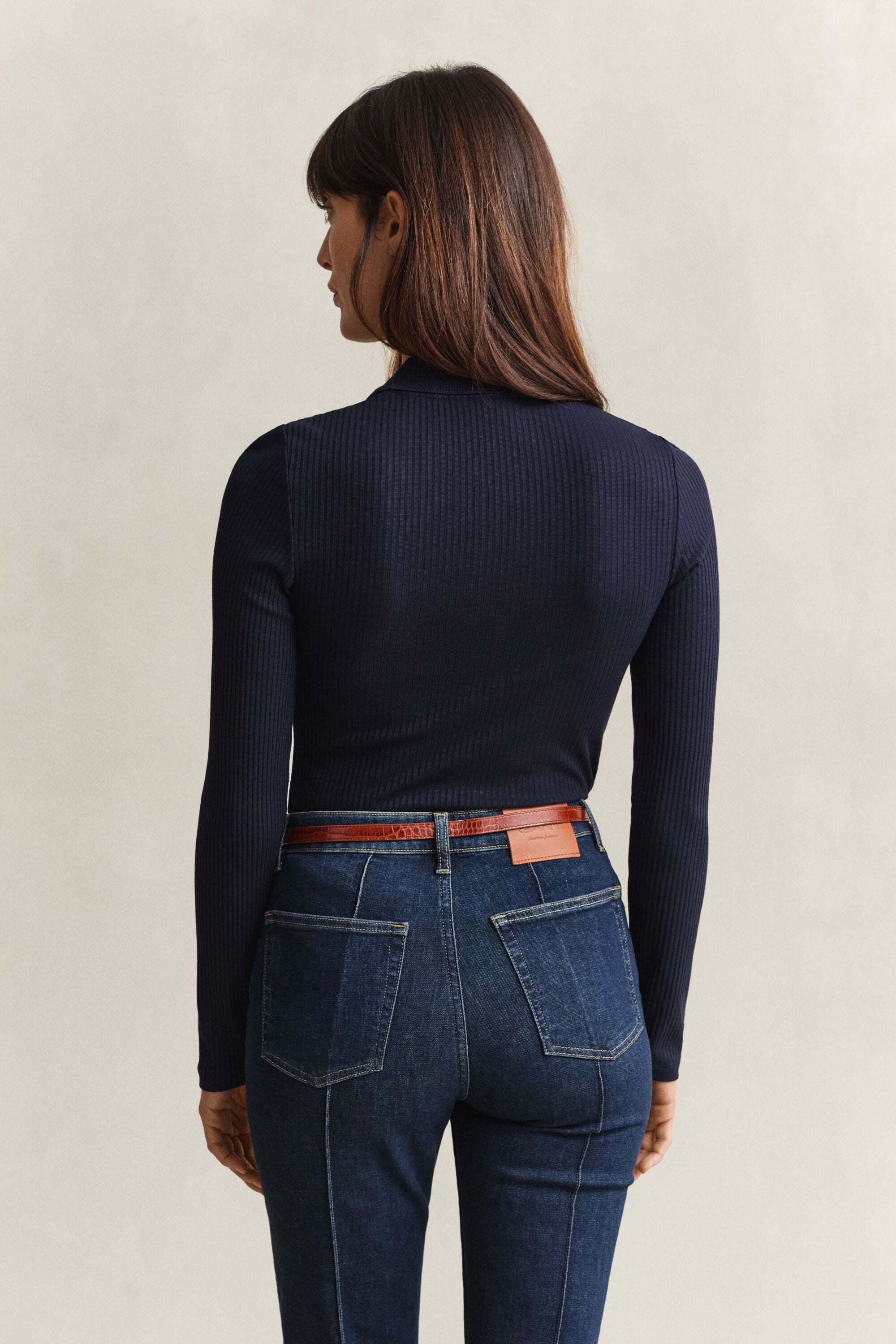 Slim ribstrikket polo-top