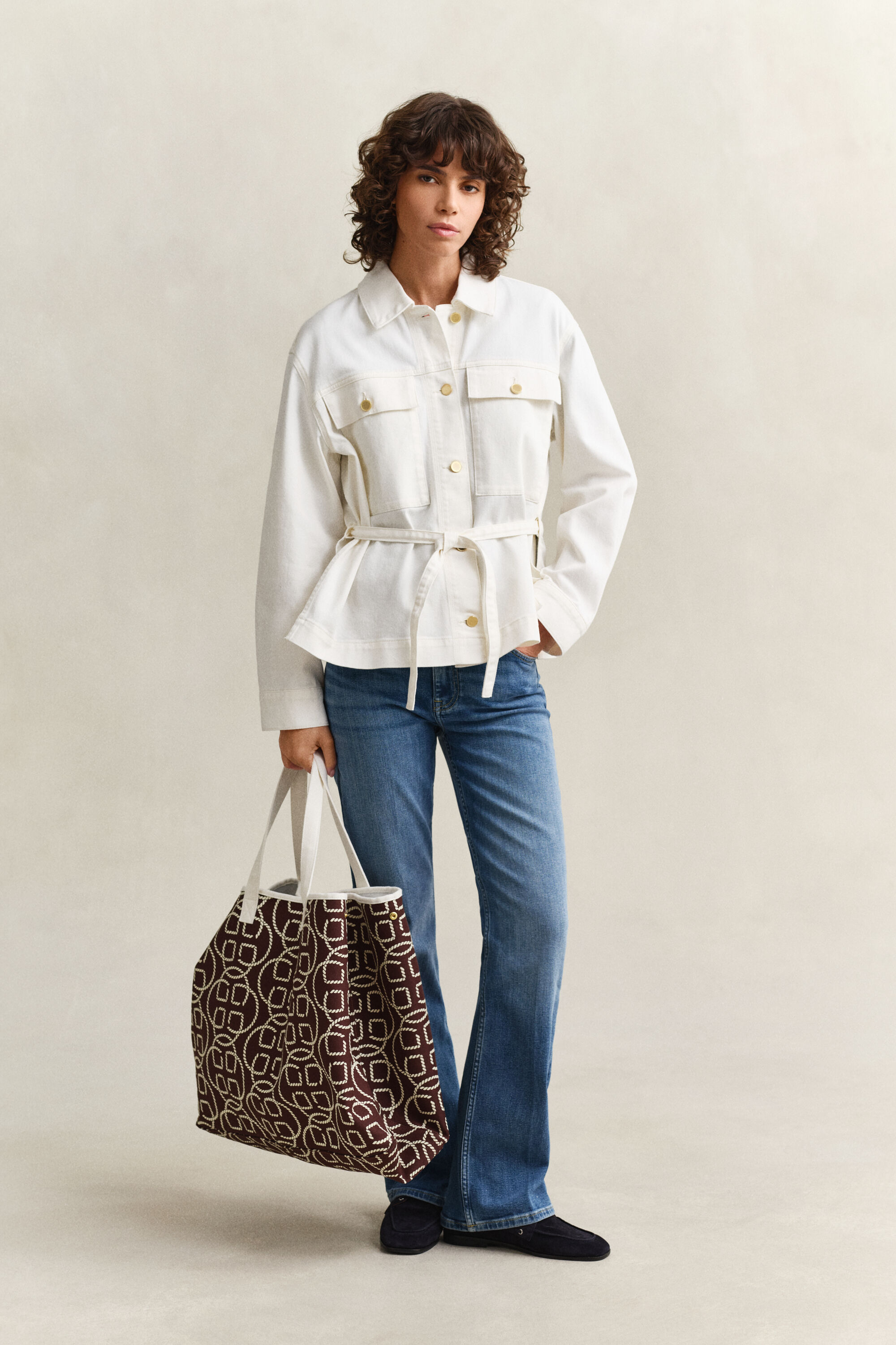 Denim-jakke med bindebånd