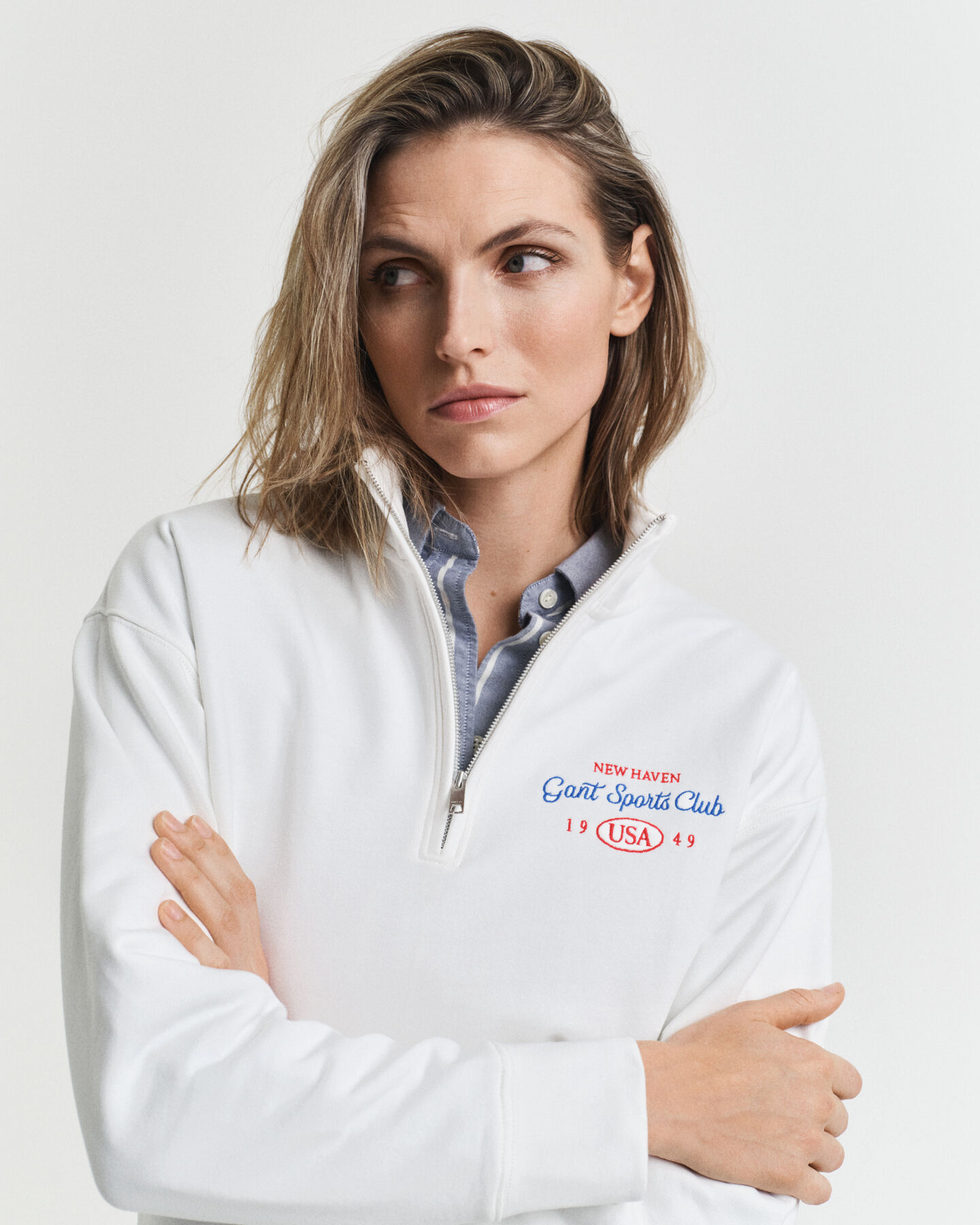 Sweatshirt med halv lynlås og grafik