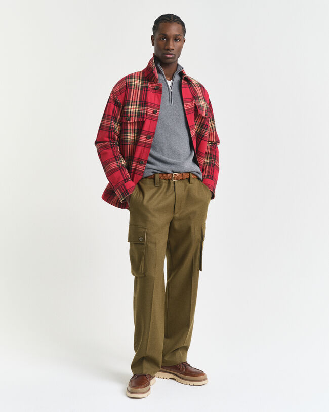 Ribstrikket sweater af bomuld og merinould med halv lynlås