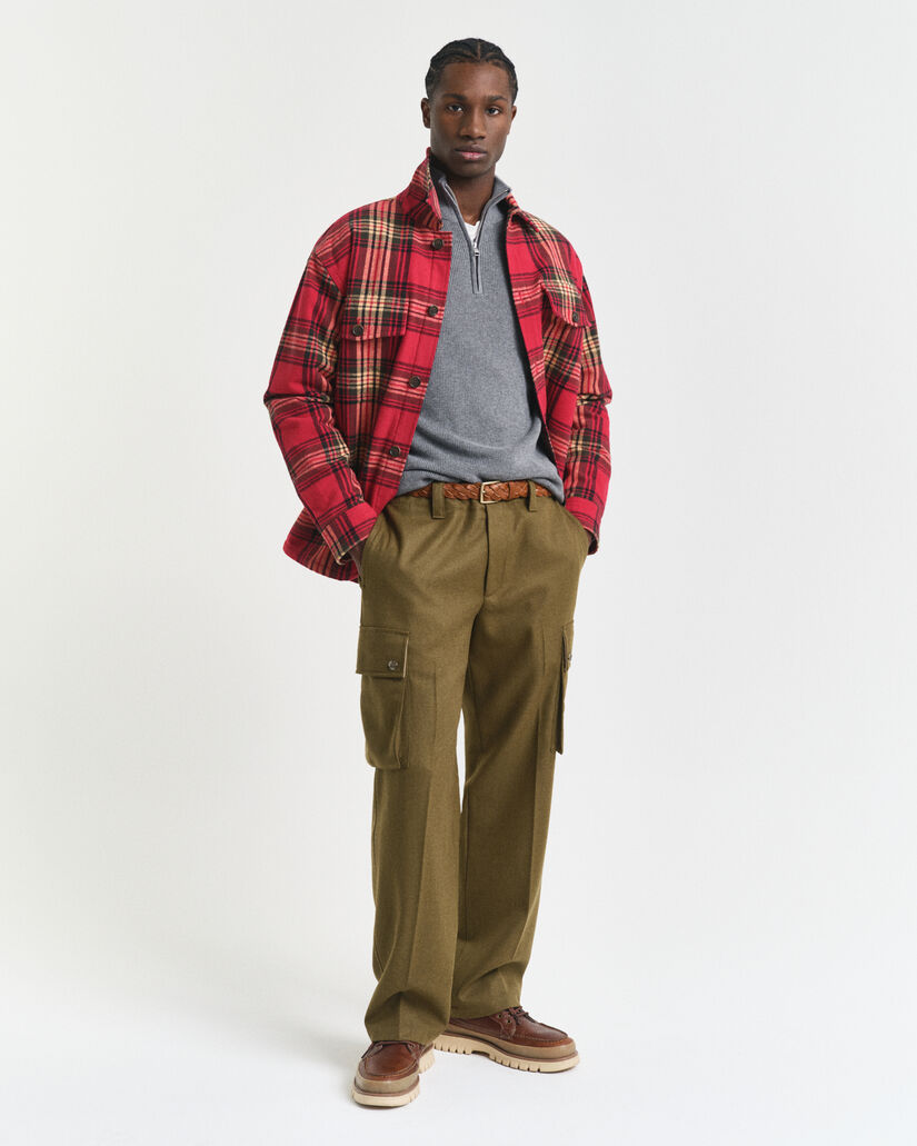 Ribstrikket sweater af bomuld og merinould med halv lynlås