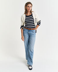 Stribet off-shoulder top i ribstrik