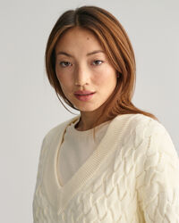 Tekstureret sweater af bomuld med V-hals