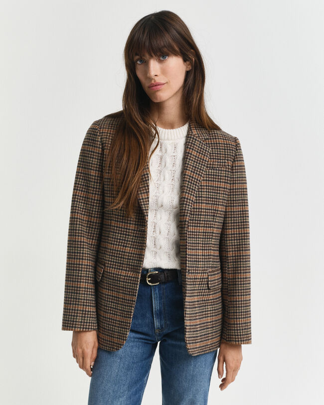 Regular fit houndstooth blazer i uld