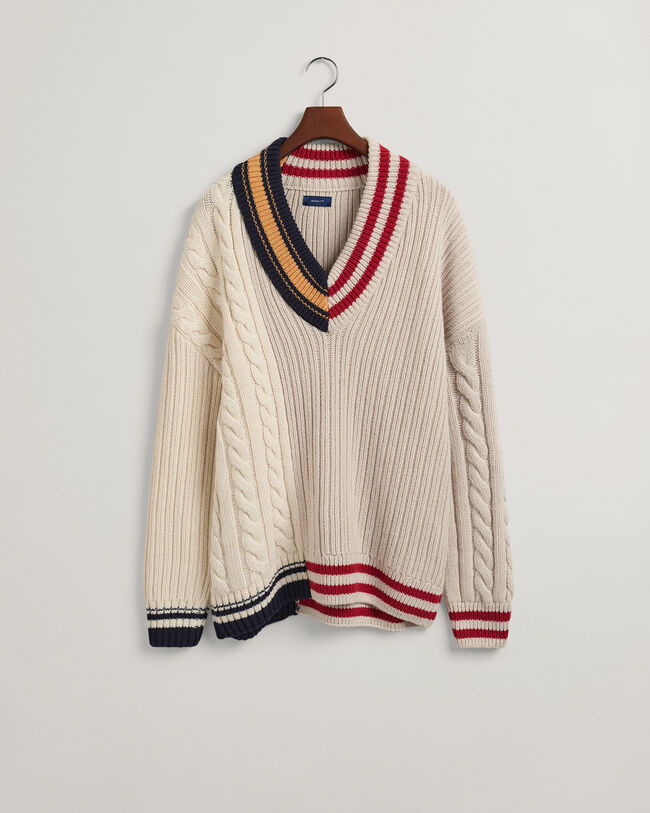 Patchwork Cricket sweater med V-hals