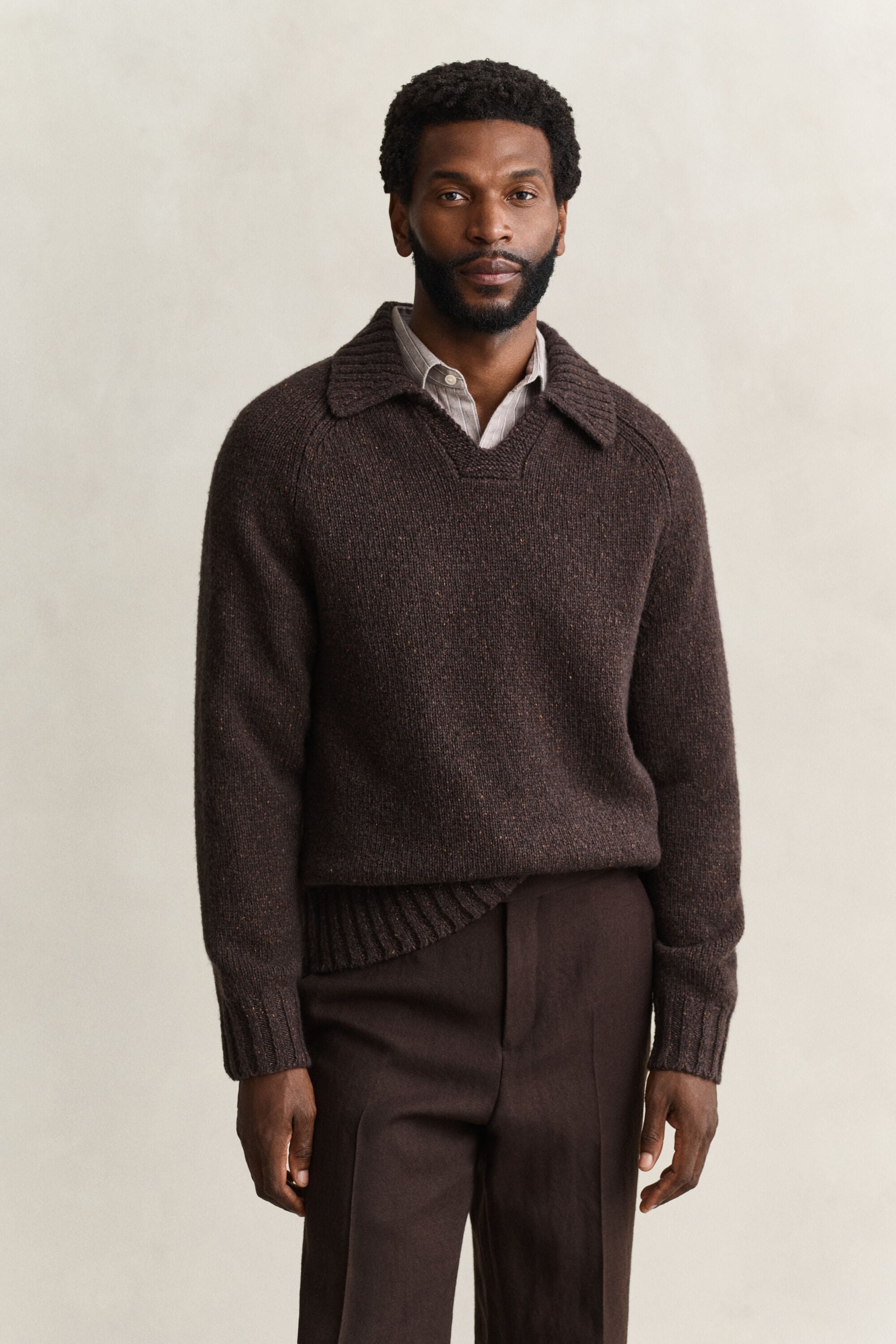 Polosweater i blanding af uld og silke