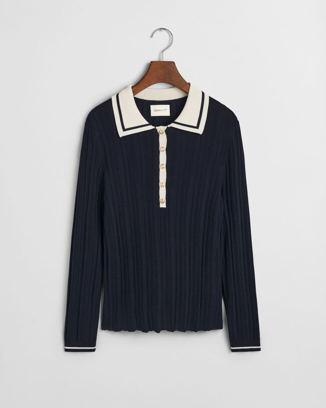 Ribstrikket polosweater med kontrastfarver