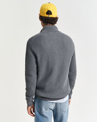 Tekstureret sweater af bomuld med halv lynlås
