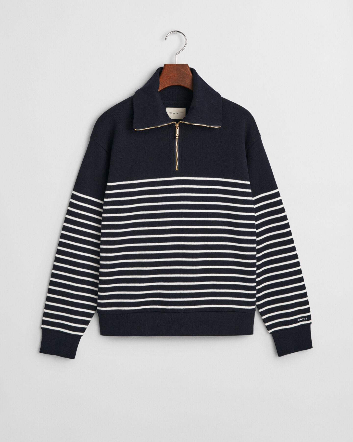 Ribstrikket breton sweatshirt med halv lynlås