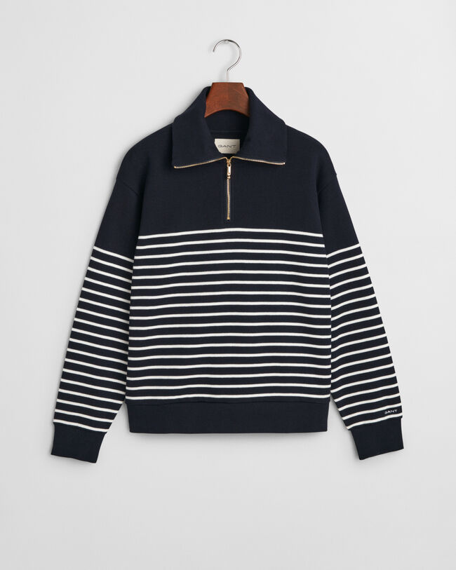 Ribstrikket breton sweatshirt med halv lynlås
