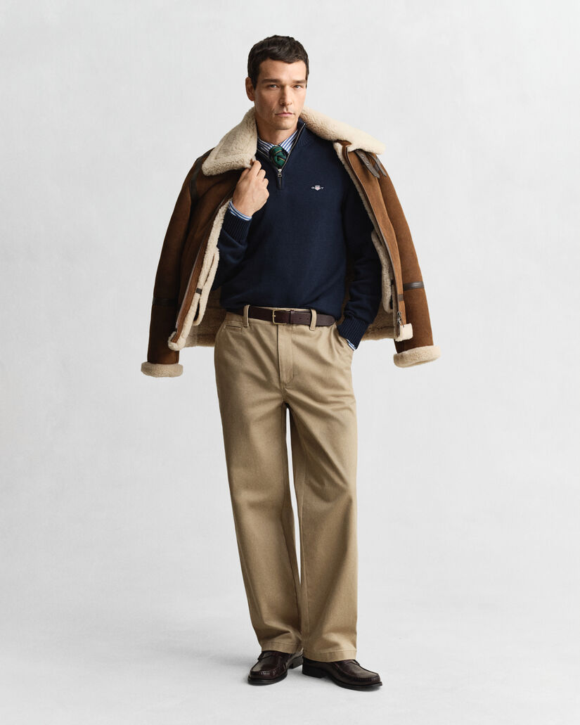 Afslappet sweater i bomuld med halv lynlås