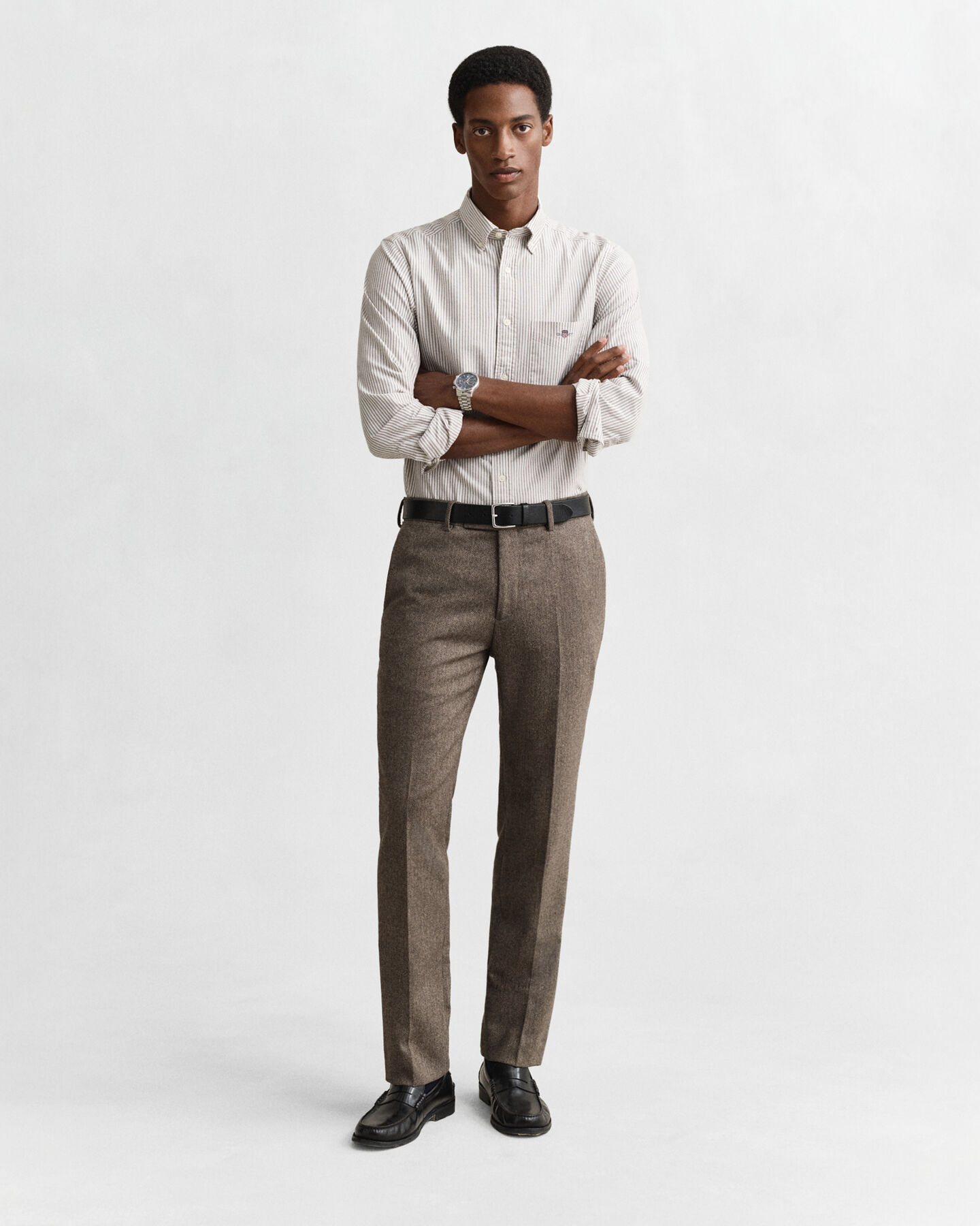 Regular fit klassisk bankerstribet Oxford-skjorte