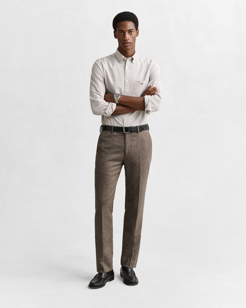 Regular fit klassisk bankerstribet Oxford-skjorte