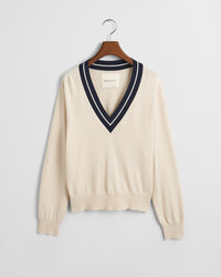 Kontrastfarvet sweater med V-hals