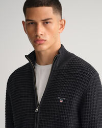 Texture bomuldssweater med hel lynlås