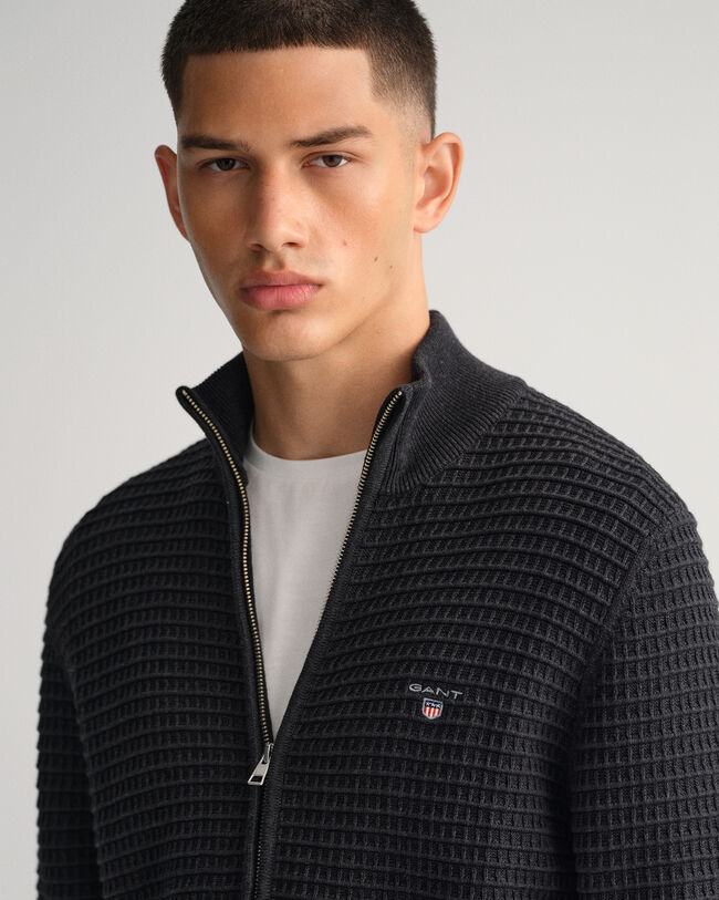 Texture bomuldssweater med hel lynlås