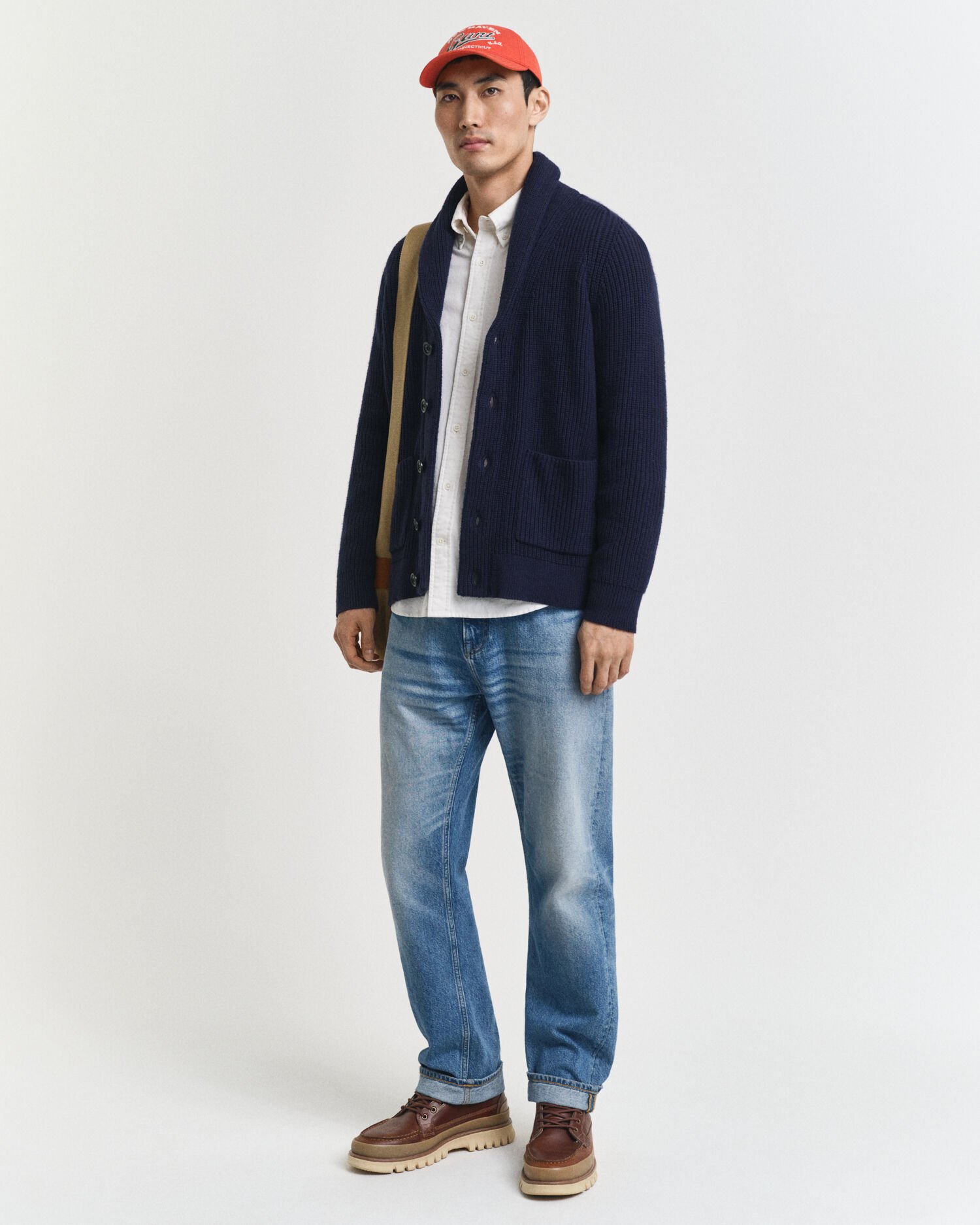 Cardigan med sjalskrave i uldblanding