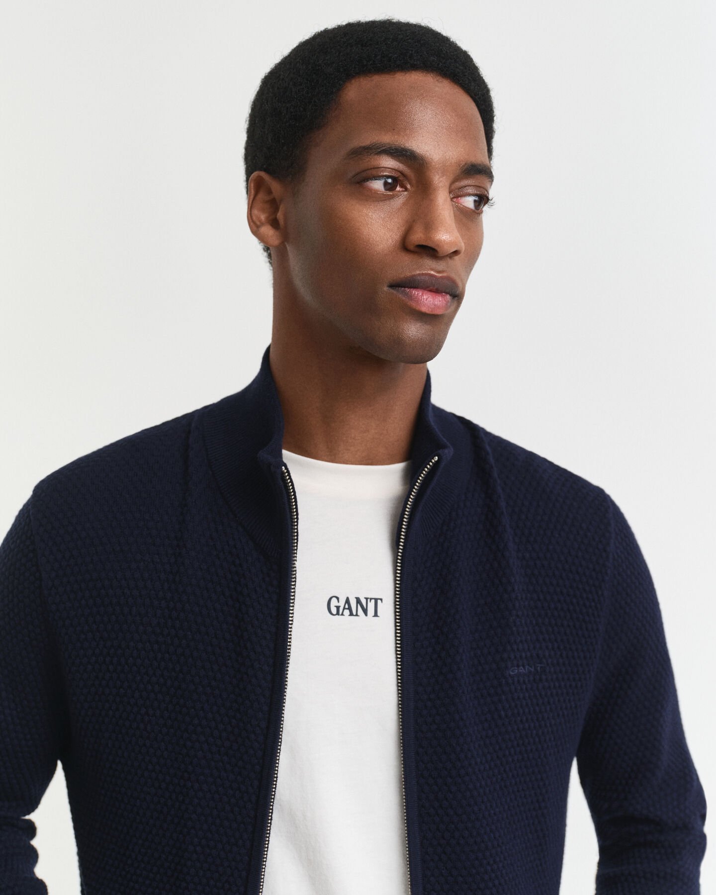 Tekstureret cardigan af bomuld og merinould