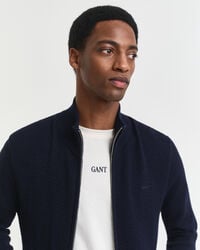 Tekstureret cardigan af bomuld og merinould