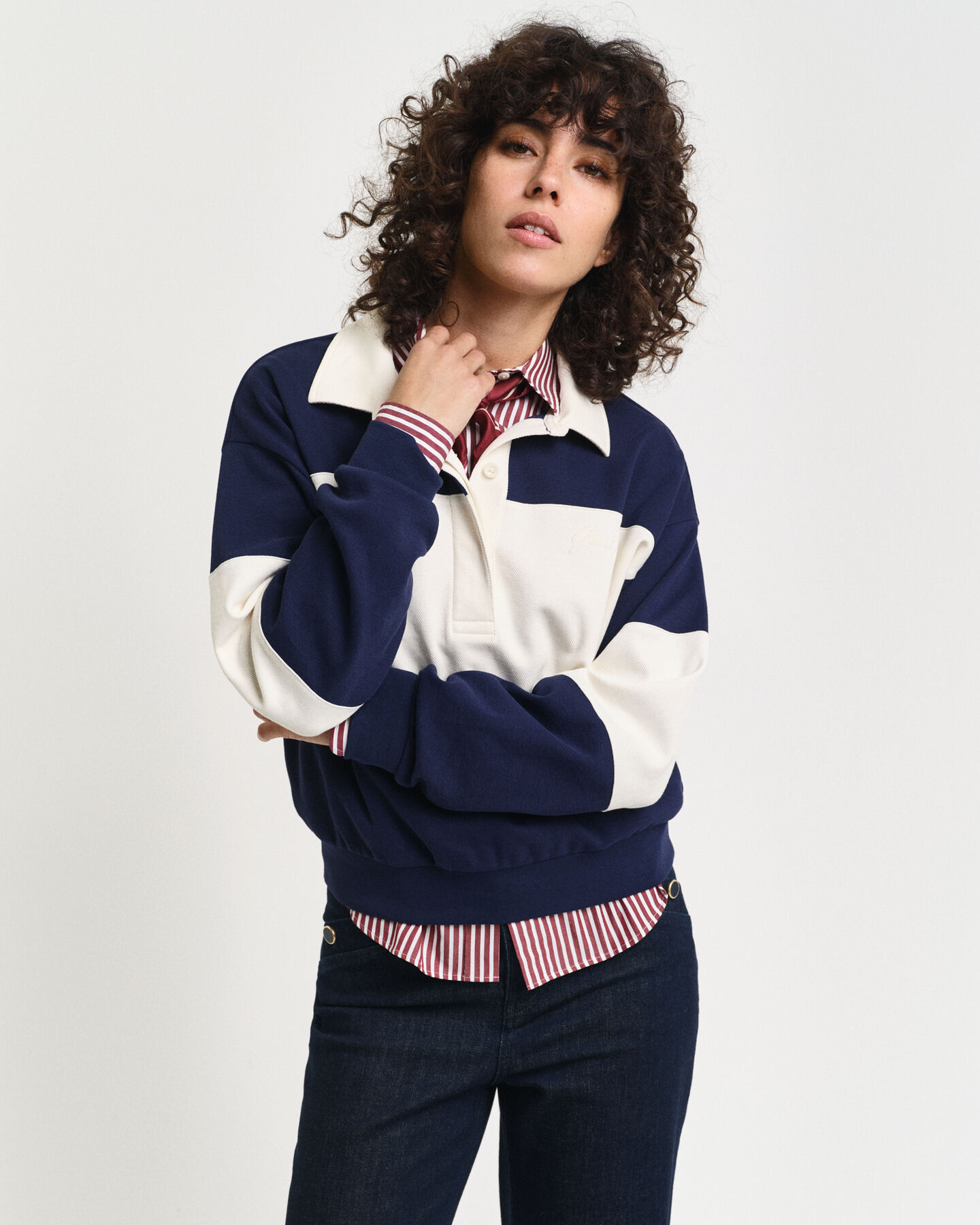 Piqué Rugger med struktur og farveblokke