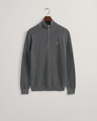 Bomuldspiqu&eacute; sweater med halv lynl&aring;s