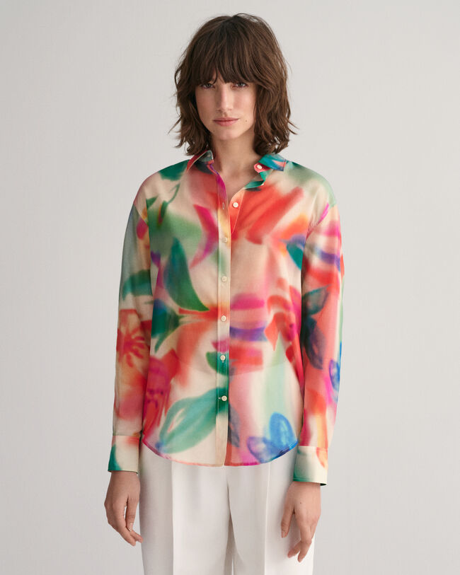 Relaxed fit bomuldssilkeskjorte med blomstertryk