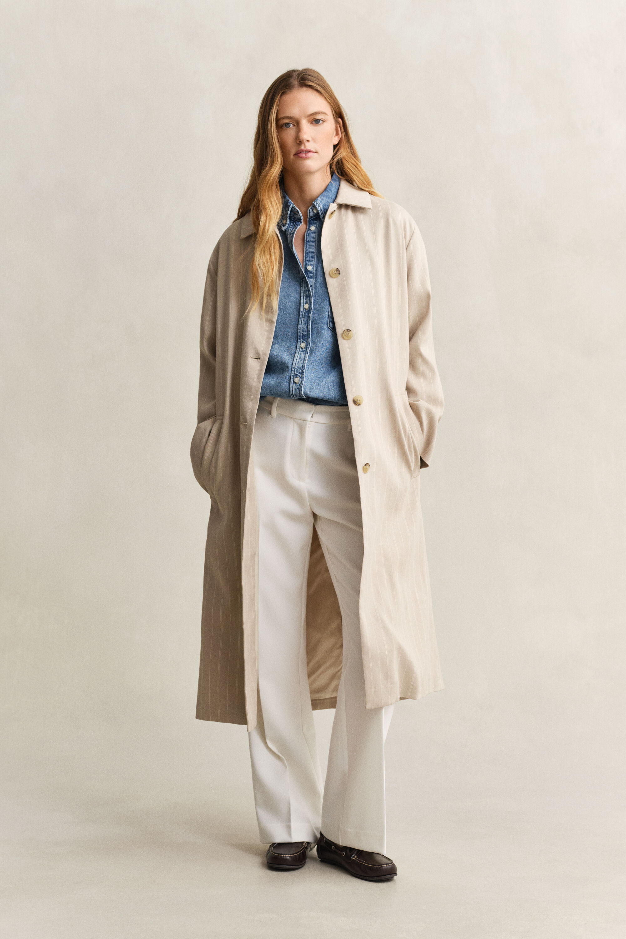 Broderet denim skjorte