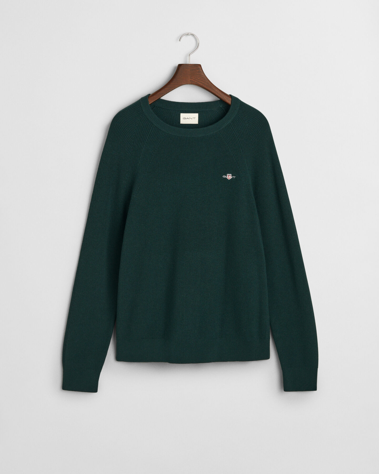 Ribstrikket crewneck sweater af bomuld og uld
