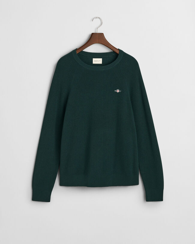 Ribstrikket crewneck sweater af bomuld og uld