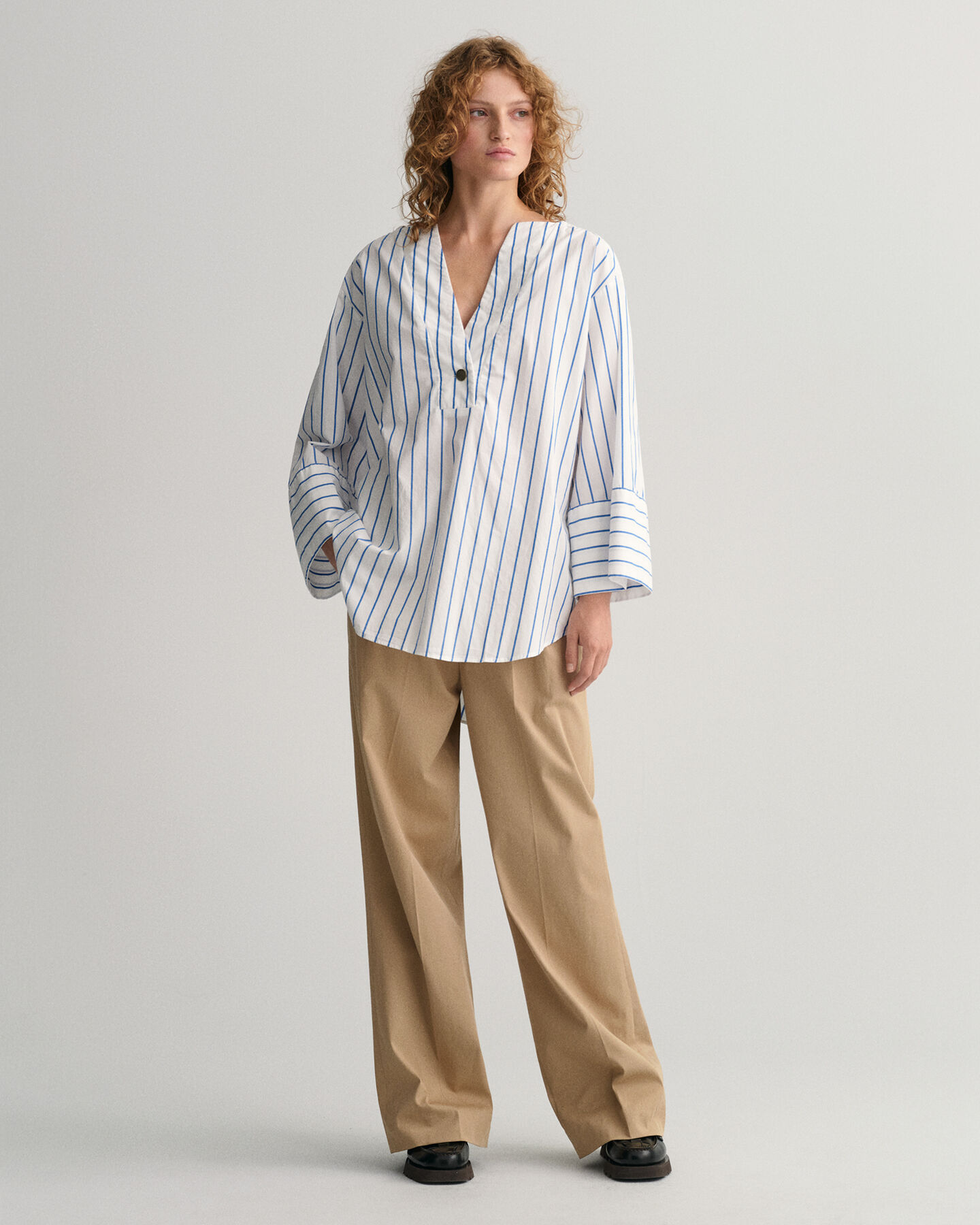 Relaxed fit popover stribet skjorte