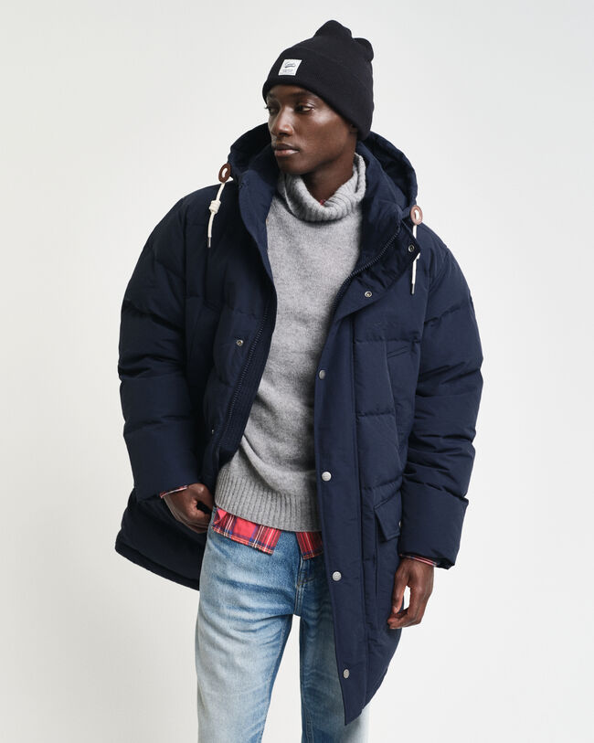 Tung dunjakke i mellemlængde