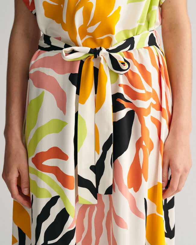 Palm Print kjole med korte &aelig;rmer