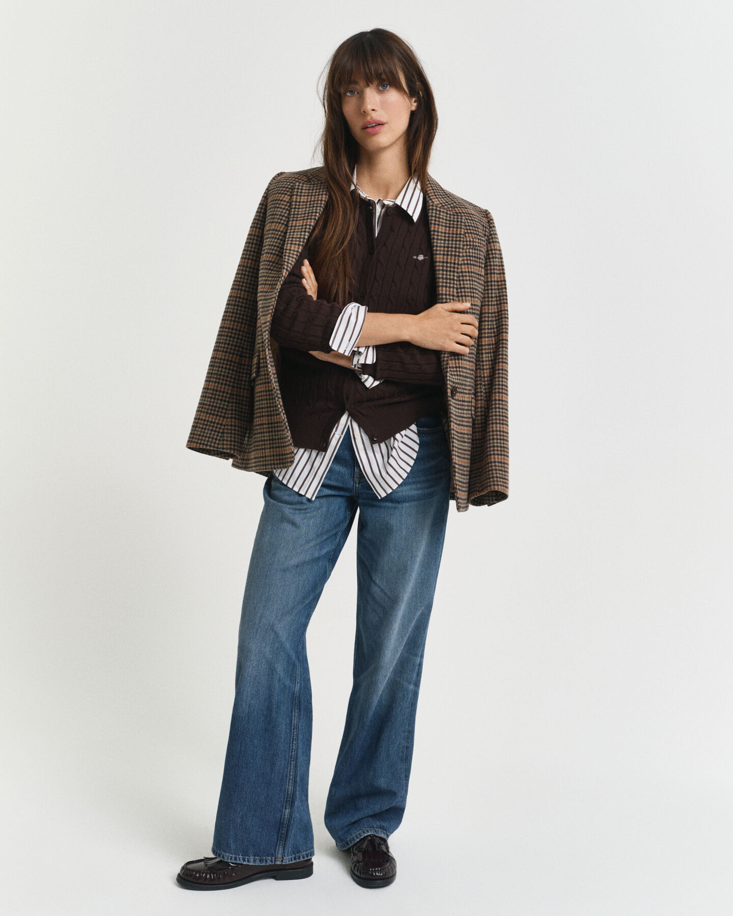 Cardigan af strækbomuld med kabelstrik