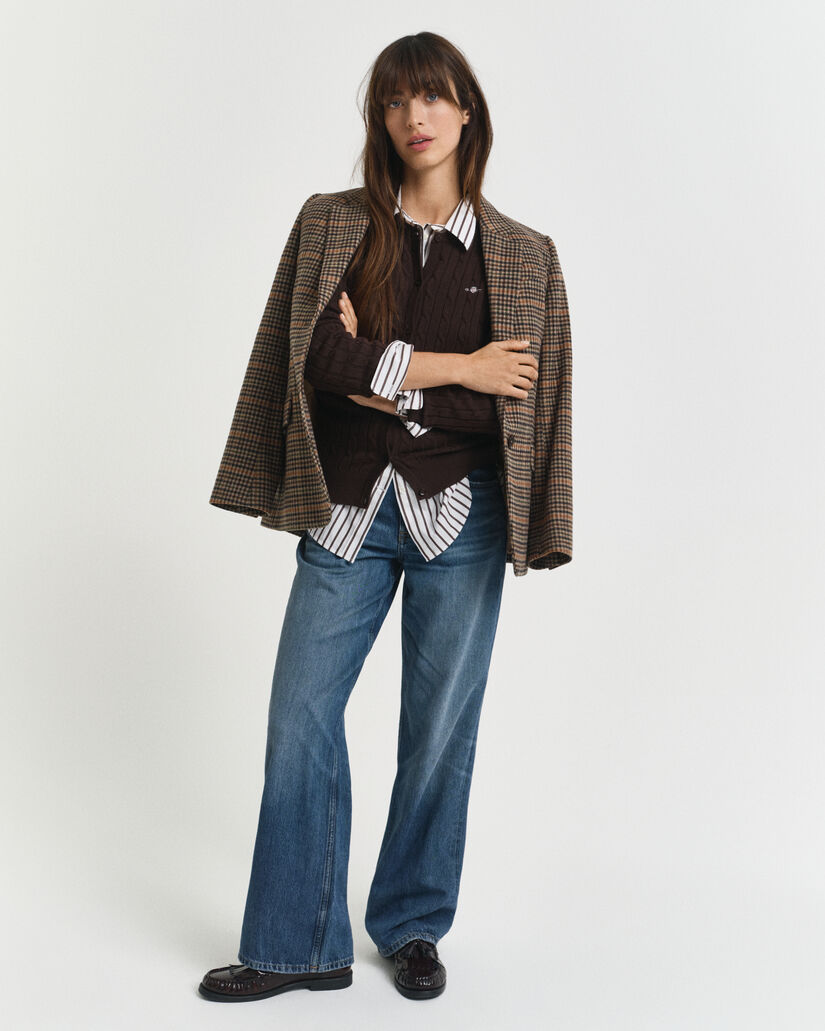 Cardigan af strækbomuld med kabelstrik