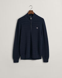 Stribet tekstureret sweater af bomuld med halv lynlås