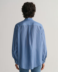 Silkebluse med striber og sløjfe