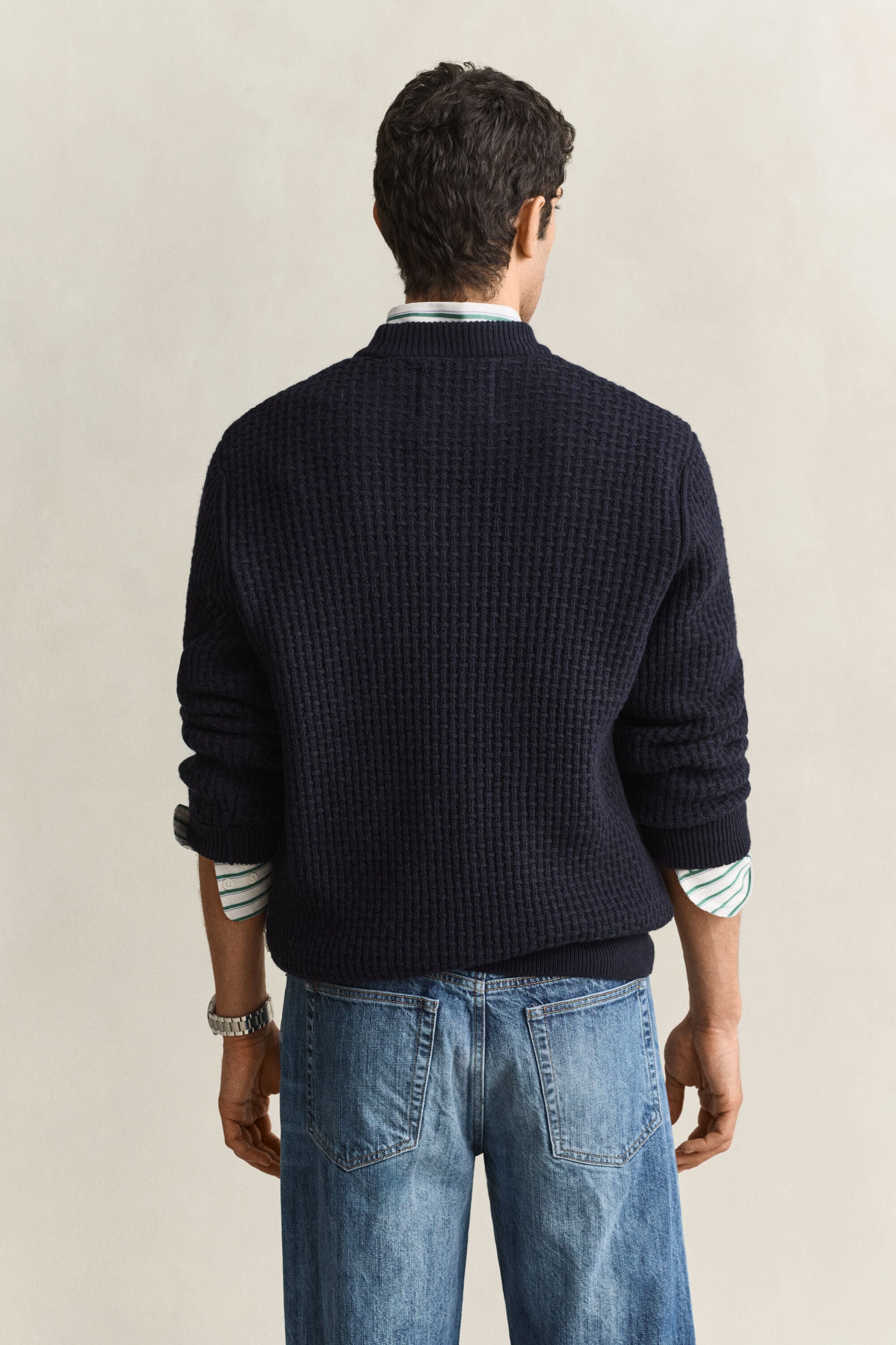 Tekstureret sweater i bomuld og uld med mock-neck