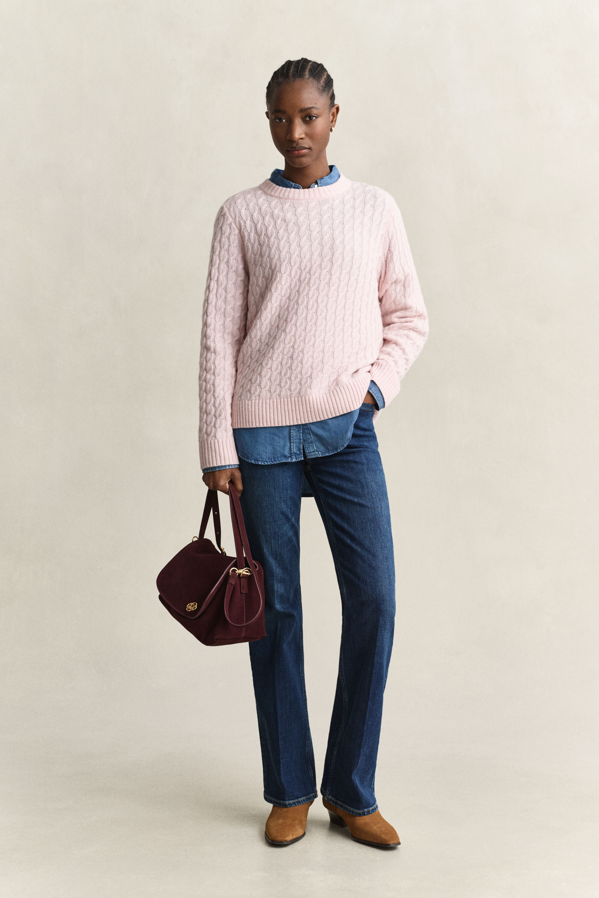 Sweater af kashmir med kabelstrik