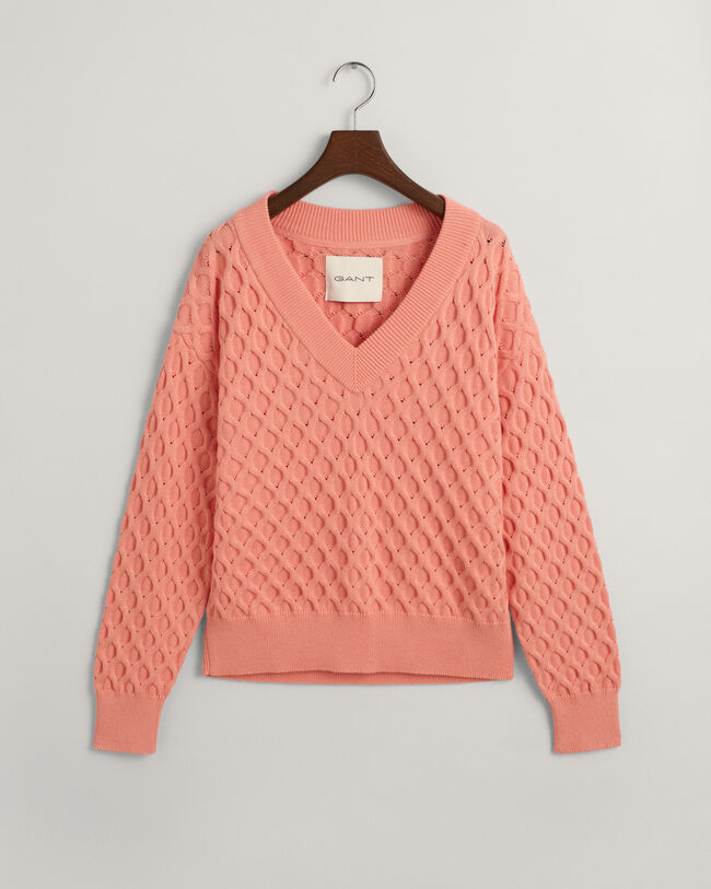 Tekstureret strikket sweater med V-hals