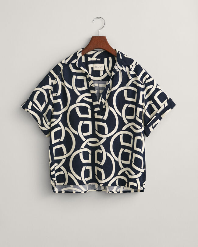 Relaxed fit popover skjorte med korte &aelig;rmer og Monogram-tryk